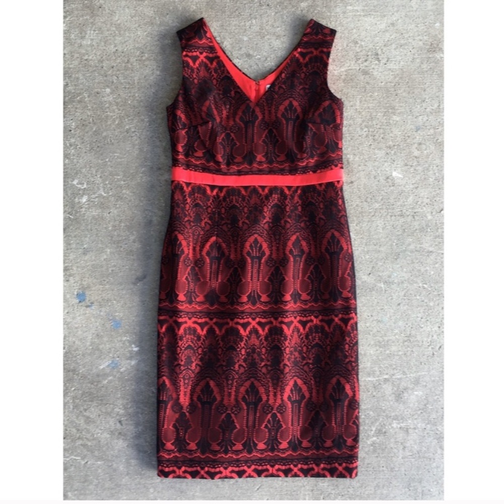 Merona black lace over red satin v-neck dress!